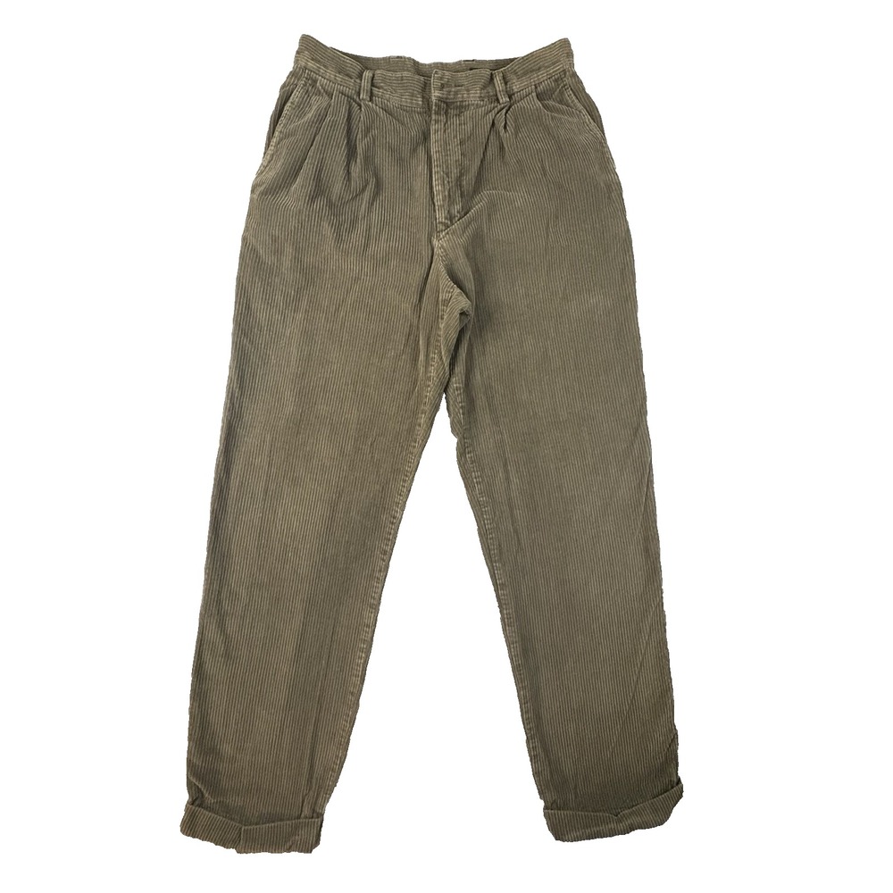VTG Structure Men's 32x31.5 Olive Green Corduroy Pleated Tapered Cuffed Pants